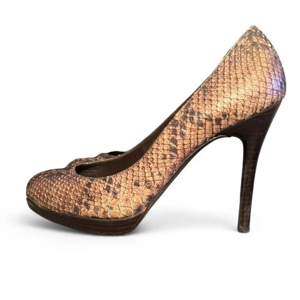 Stuart Weitzman Women’s Size 10M Snakeskin Leather Stiletto Heels Pumps Brown